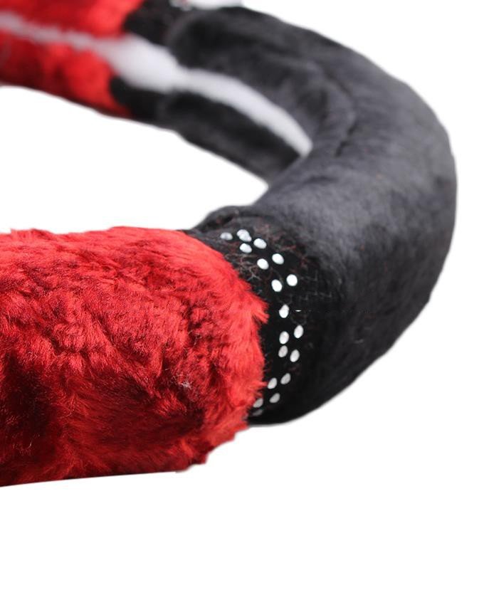 Black and Red Fur Steering Cover