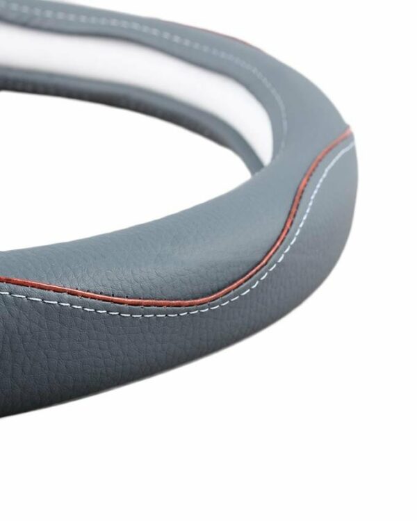 Grey Leather with Wooden Lining Steering Cover